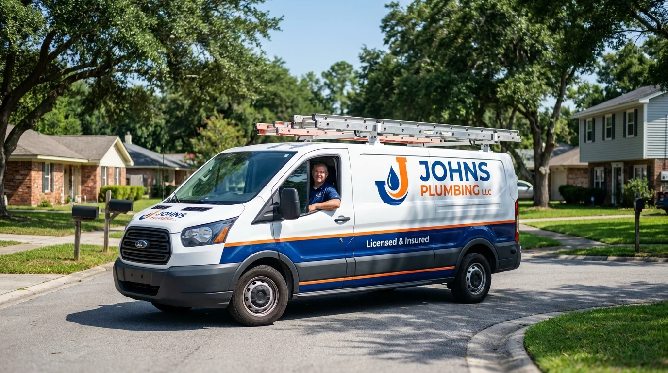 Johns Plumbing LLC service van in Lindsay, OK