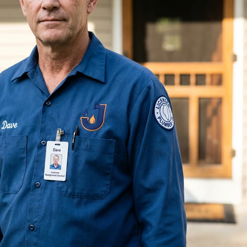 Licensed plumber showing ID badge in Lindsay, OK