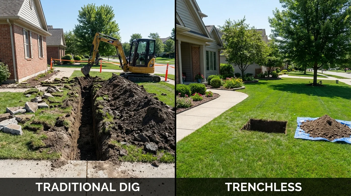 Trenchless sewer repair with minimal yard damage versus traditional excavation in Lindsay, OK